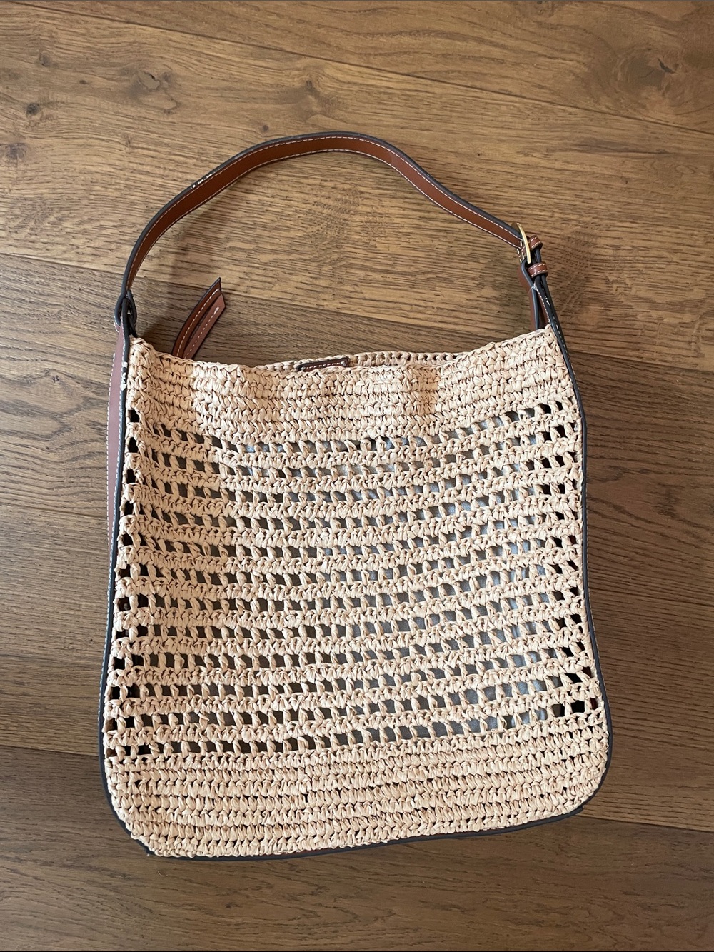 Mango Woven Straw Hobo Bag with Brown Leather Trim CB CB - Picture 8 of 14